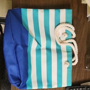 Clinique Striped Tote Bag in Aqua, White & Royal Blue